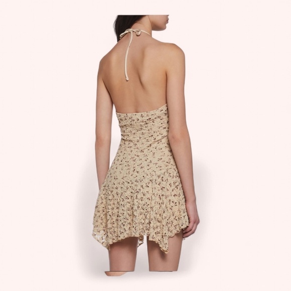 NWOT Dolls Kill Beige Floral Halter Ruched Mini Dress Sz S - Picture 8 of 8